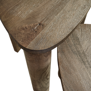 Juego de 2 mesas de centro plegables de madera maciza de mango con forma ovalada y acabado en nogal para sala de estar. - Product Image 5