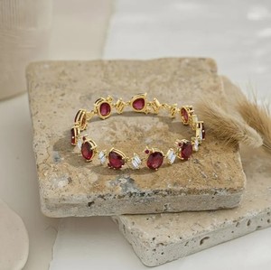 Oval Cut Lab Grown Ruby <b>Charm</b> Bracelet 925 Sterling Silver Gold Plated Elegant July Birthstone Luxury Red Gemstone Jewelry - Product Image 2