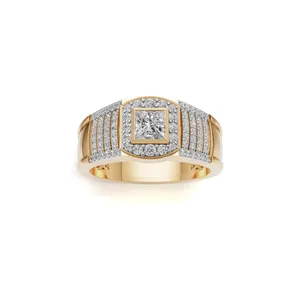 Anillo de Diamantes Cultivados en Laboratorio para Hombre Regent Halo, Anillo de Diamantes de Corte Redondo y Princesa, 81 Piezas de Diamantes para Anillo de Hombre - Product Image 1
