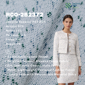 RCO-2B2373 Lana de mar reciclada PET/AC/NY/Poly/Lux/R=23/51/14/6/3/3 Y/D, Chenilla de lujo de moda hecha con mezcla de lana de mar reciclada sostenible - Product Image 2