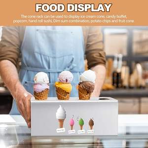 ที่วางโคนไอศกรีมสแตนเลส 2 ชิ้น พร้อมช่องใส่ 4 ช่อง สำหรับโชว์ขนมสายไหม สำหรับงานปาร์ตี้ บุฟเฟ่ต์ DIY - Product Image 2