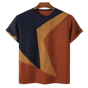 T-shirt personnalisé à blocs de couleur avec logo, vente en gros, pour hommes, motif géométrique patchwork, manches courtes, séchage rapide, écologique, streetwear décontracté - Product Image 1