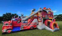 Château gonflable commercial de haute qualité en PVC certifié CE, combo camion de pompiers avec toboggan pour fêtes, garantie 3 ans