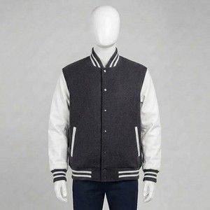 Wholesale Men's Dark Gray <b>White</b> Varsity <b>Jacket</b> Wool Polyester Turn-down Collar Button Closure Regular Fit Autumn Wear - Product Image 5