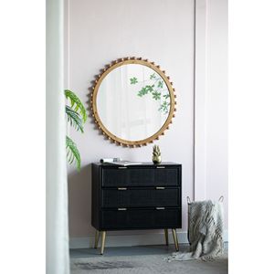 D34 specchio da parete rotondo in legno con cornice di perline per soggiorno camera da letto o ingresso - Product Image 3