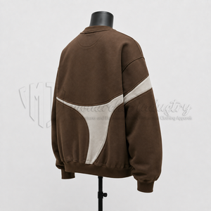 Sudadera de Cuello Redondo para Hombre, Color Marrón, Diseño de Bloques de Color, Corte Holgado, Manga Regular, Estilo Minimalista - Product Image 5