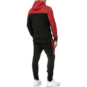 Ensemble de survêtement pour homme en coton 100% noir et rouge, design 2 en 1, sweat-shirt à capuche à manches longues avec cordon de serrage, poches latérales, décontracté et sportif - Product Image 2