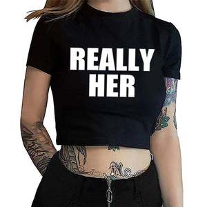 T-shirt court noir à manches courtes et col rond pour femme, imprimé lettres, style décontracté, coupe régulière, doux, haute qualité, pour printemps et été - Product Image 6