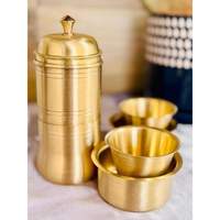 Ensemble Dabara en laiton finition brillante, traditionnel du sud de l'Inde, avec tasse à café filtre et soucoupe, pour la décoration de la maison, la cuisine, les cadeaux et les objets de collection