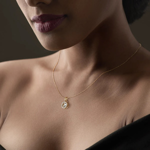 14K Yellow Gold Round Halo Lab Grown Diamond Pendant Necklace - Product Image 2