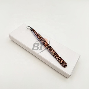 90 Degree Black Plasma Pointed Tip Eyelash Extension Tweezers Leopard Print Custom Logo Hand Tested Fiber Tip Lash Tweezers - Product Image 6