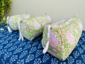 Vintage High Quality Customizable Multifunction Cosmetic Organizer Block Printed Quilted <b>Large</b> Cotton <b>Bag</b> Custom Logo Zipper - Product Image 2