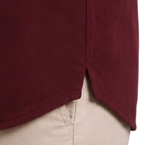 Camisa Casual de Lino y Algodón para Hombre, Color Borgoña, Cuello Mandarín, Manga Corta, Transpirable, Verano, Manga Enrollable, Bordada, OEM, Personalizada - Product Image 3
