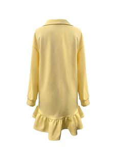 Fashionable Casual Yellow Lapel Swear-style Knee-Length Flapper Dress Front Zipper Design Long Sleeves Summer Spring Spandex - Product Image 3
