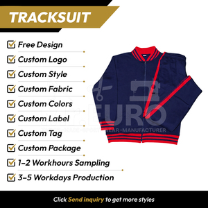 Veste de survêtement homme bleu marine et rouge, manches longues, fermeture éclair, couleur unie, décontractée, pour l'hiver, respirante, légère, en polyester, coupe classique - Product Image 2