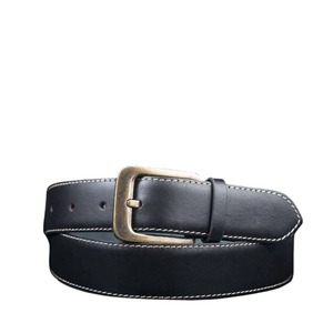 OEM 2026 Men's Dress Belt High Quality Genuine Leather Stylish <b>Feather</b> Edge Customized Logo <b>Black</b> Handmade Formal Style Alloy - Product Image 2