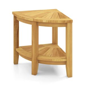 Sedia da Doccia Moderna in Legno di Teak con Ripiano Portaoggetti, Panca per Bagno in Legno Massello per Interni ed Esterni - Product Image 3