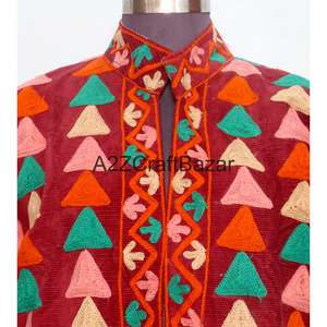 Chaqueta Acolchada con Cuello Mandarín y Bordado Floral, Forro de Algodón a Rayas, Hecha a Mano, de Secado Rápido para Otoño e Invierno - Product Image 2