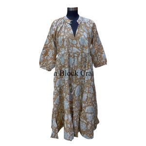 Robe Himanshi pour femme, 100% coton, col en V, style bohème, imprimé numérique floral, décontractée, quotidienne, respirante, longueur midi, naturelle, ample - Product Image 1
