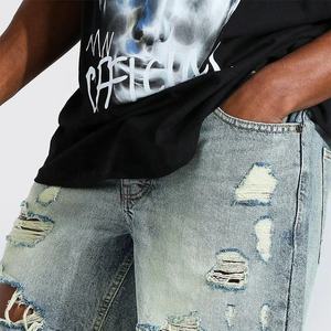 Men's Vintage Distressed Denim Shorts Oversized Streetwear Ripped Washed Jean Shorts Custom Logo Y2K <b>Hip</b> Hop Summer Casual Jeans - Product Image 5