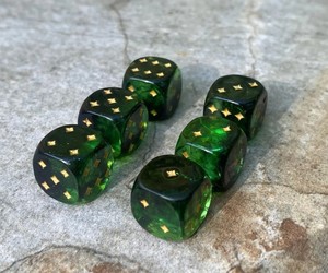 Green Epoxy Resin <b>Dice</b> <b>Set</b> Handmade With Gold Pips For Tabletop Gaming Collectible Art Craft - Product Image 2