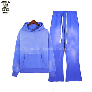 Cotton Men <b>Vintage</b> Wash <b>Tracksuits</b> Washed Finish Drawstring Hooded Jacket Matching Jogger Set Wholesale Supply - Product Image 3