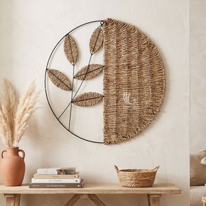 Tapiz Tejido Art Deco, Decoración de Pared para Bodas, Marco Circular de Metal, Escultura de Hojas para Sala de Estar, Decoración del Hogar, Venta al por Mayor en China - Product Image 3