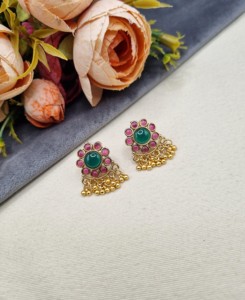 Flower Motif South Indian Necklace <b>Set</b> With Earrings <b>Gold</b> Plated Temple <b>Jewellery</b> <b>Set</b> Festive Wear Artificial <b>Jewellery</b> Supplier - Product Image 3