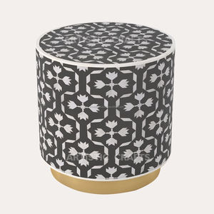 Tabouret en incrustation d'os vieilli de haute qualité en noir et blanc pour la maison salon chambre jardin et bars - Product Image 1