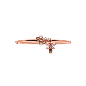 18K Rose Gold Diamond Bee & Honeycomb <b>Bangle</b> <b>Bracelet</b> | Nature-Inspired Designer <b>Bracelet</b> for Women - Product Image 1