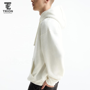 ราคาขายส่งเสื้อฮู้ดดี้ผู้ชายไซส์ใหญ่ สีงาช้างอ่อน ผ้าฝ้าย 100% เสื้อฮู้ดดี้แบบสวมหัว มีกระเป๋าข้าง คอฮู้ดแบบผูกเชือก - Product Image 4