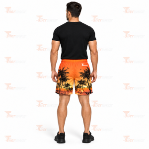 <b>Men's</b> Tropical Print Board <b>Shorts</b> Quick Dry Drawstring Swim Trunks Casual Beach Wear <b>Orange</b> Palm Tree Design Beach <b>shorts</b> - Product Image 4