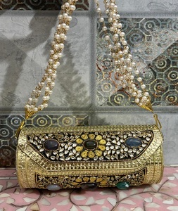 <b>Medium</b> <b>Size</b> Brass Handmade Oval Kundan Clutch Golden Indian Wedding Traditional Handmade - Product Image 2