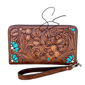 Portefeuille-pochette en cuir véritable artisanal, zippé, pour femmes, avec emplacements pour cartes et compartiments pour billets. - Product Image 4