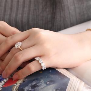 Factory 5mm Round Cut Lab Grown Diamond 14K Solid White Gold Ring Luxury 5-<b>Stone</b> Anniversary Band with European Shank prevent - Product Image 1