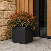 Jardinière carrée en fibre de verre robuste, gris anthracite, pour extérieur, espace public, jardin, pot à fleurs, finition mate foncée, conteneur pour plantes.