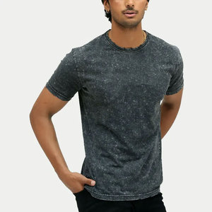 T-shirts pour hommes effet délavé, coton doux, coupe confortable, style rétro, streetwear décontracté pour hommes - Product Image 4