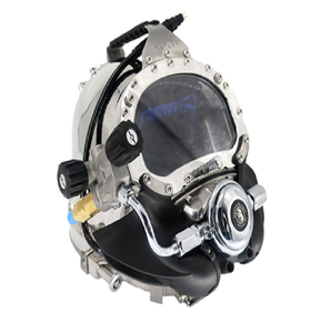 Casco de buceo comercial ligero de color gris, equipado con una lámpara frontal montada en la parte superior y una máscara facial completa. - Product Image 4