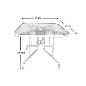 Square Patio Dining <b>Table</b> 35 Inch with Tempered Glass Top and <b>Umbrella</b> Hole Outdoor Bistro <b>Table</b> for Backyard Deck Black - Product Image 2