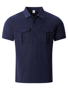 Chemise à manches courtes blanche pour homme, couleur unie, décontractée, en polyester/coton, tissu tricoté de haute qualité, deux poches poitrine, col rond - Product Image 5
