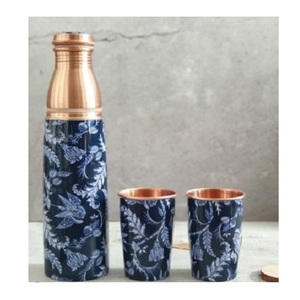 Drinking Juices Creative Quality Metal Copper Bottle Tabletop Kitchenware Fruits Juice Enamel Printed Copper Bottle With Glass - Product Image 6