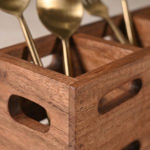 Modern Rustic Wooden Cutlery <b>Caddy</b> Decorative <b>Table</b> Organizer for Cafe Dining Restaurant and Kitchen Serving - Product Image 4