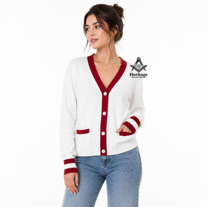 Regalia Masónica Herencia Delta Sigma para Mujeres, Cárdigan Acrílico Rojo y Blanco, Bordado, Estilo Personalizado para Damas - Product Image 1