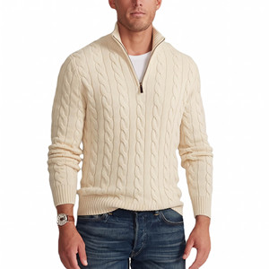 Cardigan en laine torsadée pour homme, col roulé, manches longues, couleur unie, fermeture éclair, pull d'hiver anti-boulochage, matière épaisse, vêtement d'hiver - Product Image 3