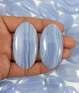 Vente en gros de pierres précieuses naturelles en agate bleue dentelle, semi-précieuses, ovales, en forme de poire, CABS, pour la fabrication de bijoux en argent/laiton - Product Image 5