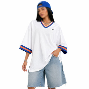 Camiseta de fútbol americano extragrande para mujer, cuello en V, manga larga de malla, corte holgado, uniforme de equipo personalizado OEM - Product Image 4