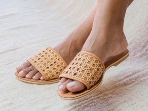 Handmade Rattan Leather <b>Slide</b> Sandals: Bali Summer Shoes - Product Image 3