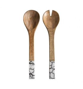 Ensemble de saladiers en émail au design incroyable, bois naturel avec poignée imprimée en émail, couverts pour servir la salade, prix de gros d'usine - Product Image 6