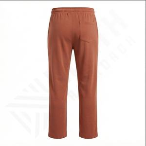 Pantalones de mujer marrones de popelina de algodón con bolsillos laterales cómodos con logotipo personalizado, pantalones de pierna ancha, pantalones para correr de mujer para hombre - Product Image 3