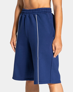 Shorts Bermuda Femme en Coton Premium 100% avec Logo Personnalisé DTF, Bleu Foncé, avec Passepoil, Longs - Product Image 6